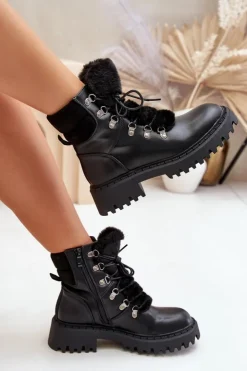 Boto Botki Ocieplane|Damskie Trapery*Ocieplane Botki Trapery Na Zamek Z Eko Skóry Czarne Willatta Czarny