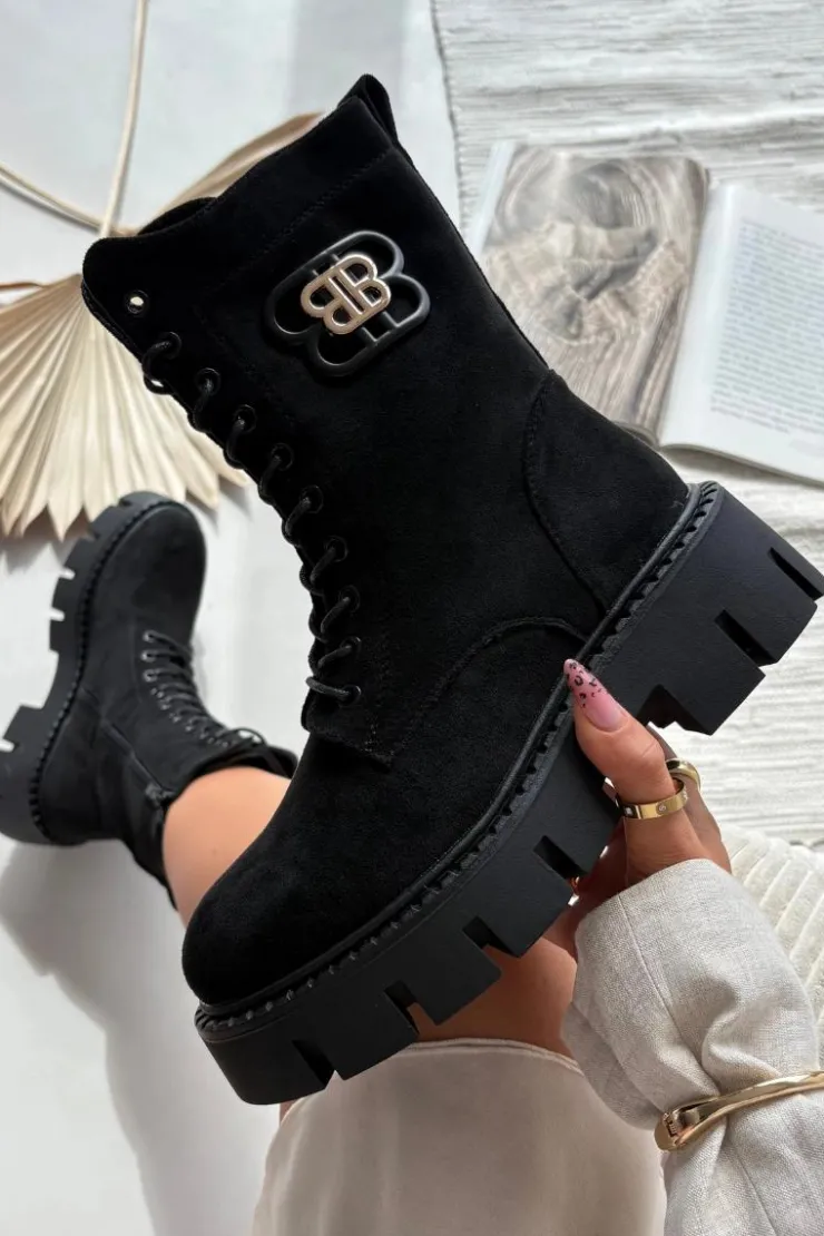 Boto Botki Ocieplane|Botki Sznurowane*Ocieplane Botki Wokrery Damskie Z Ozdobą Czarne Melisse