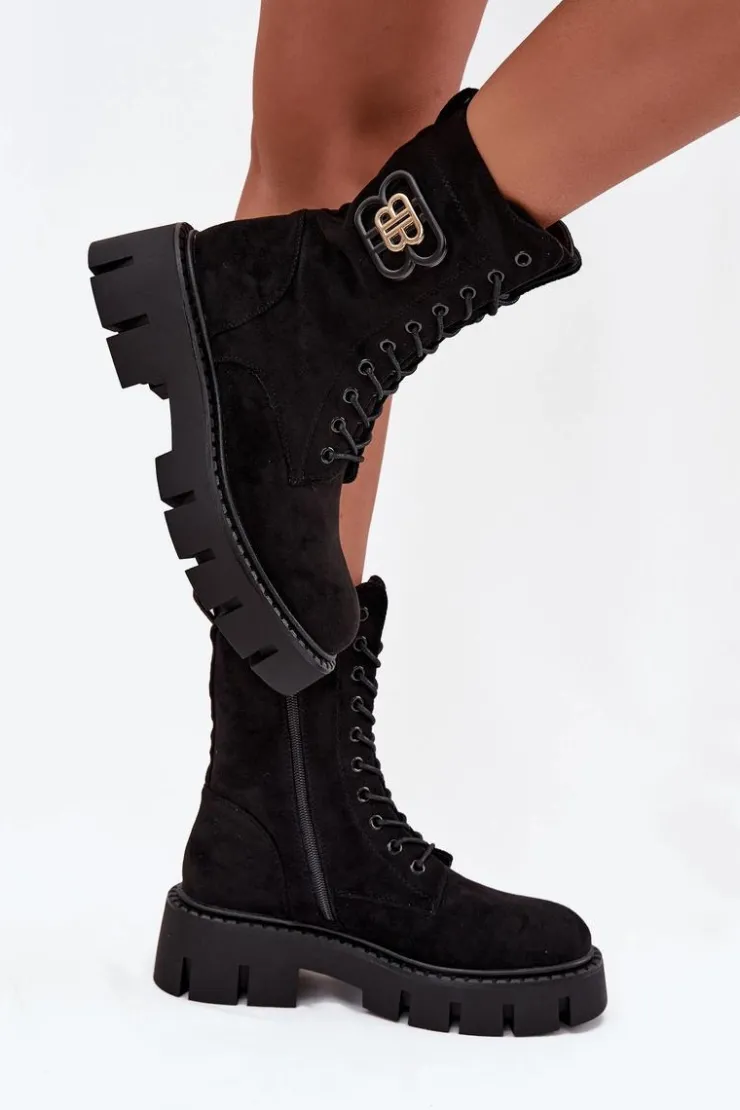 Boto Botki Ocieplane|Botki Sznurowane*Ocieplane Botki Wokrery Damskie Z Ozdobą Czarne Melisse