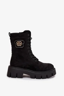 Boto Botki Ocieplane|Botki Sznurowane*Ocieplane Botki Wokrery Damskie Z Ozdobą Czarne Melisse