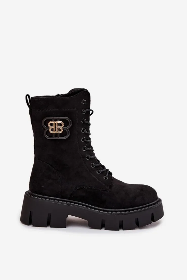 Boto Botki Ocieplane|Botki Sznurowane*Ocieplane Botki Wokrery Damskie Z Ozdobą Czarne Melisse