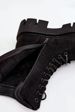 Boto Botki Ocieplane|Botki Sznurowane*Ocieplane Botki Wokrery Damskie Z Ozdobą Czarne Melisse