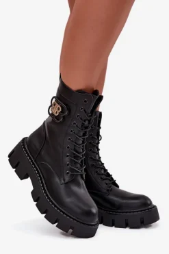 Hot Boto Ocieplane Botki Wokrery Damskie Z Ozdobą Czarne Melisse