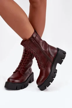 Damskie Boto Ocieplane Botki Wokrery Damskie Z Ozdobą Bordowe Melisse