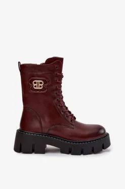 Damskie Boto Ocieplane Botki Wokrery Damskie Z Ozdobą Bordowe Melisse