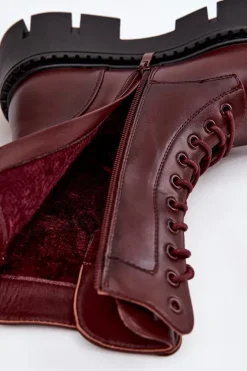 Damskie Boto Ocieplane Botki Wokrery Damskie Z Ozdobą Bordowe Melisse