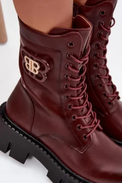 Damskie Boto Ocieplane Botki Wokrery Damskie Z Ozdobą Bordowe Melisse