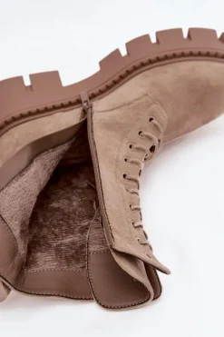 Boto Botki Ocieplane|Botki Sznurowane*Ocieplane Botki Wokrery Damskie Z Ozdobą Beżowe Melisse Beżowy