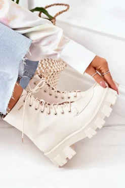 Boto Botki Sznurowane|Czarne Botki*Ocieplane Botki Workery Beżowe World Is Mine