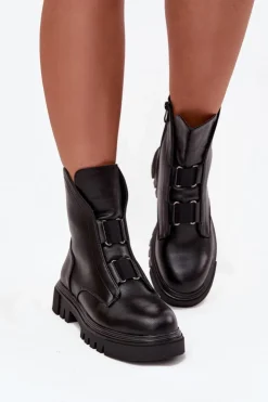 Damskie Boto Ocieplane Botki Workery Damskie Na Zamek Eko Skórzane Czarne Mailyra