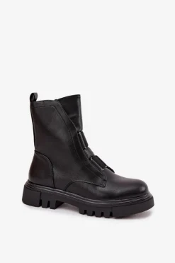 Damskie Boto Ocieplane Botki Workery Damskie Na Zamek Eko Skórzane Czarne Mailyra