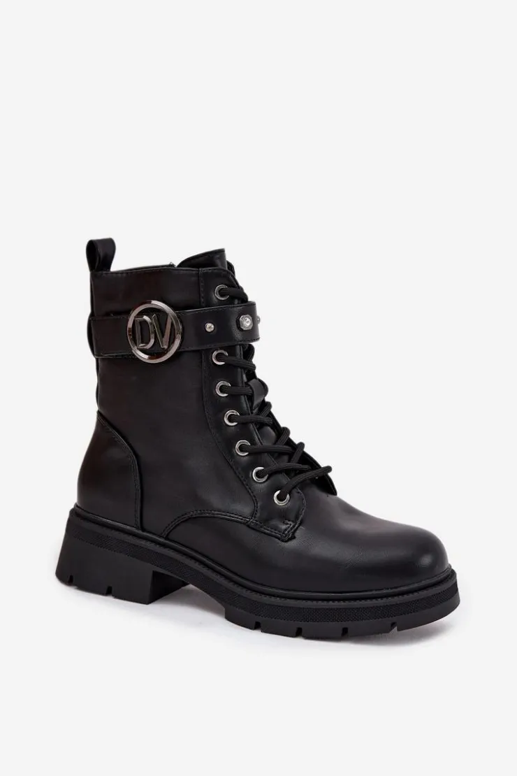 Boto Botki Wiosenne|Botki Ocieplane*Ocieplane Botki Workery Damskie Z Ozdobnym Detalem Czarne Talyssa Czarny