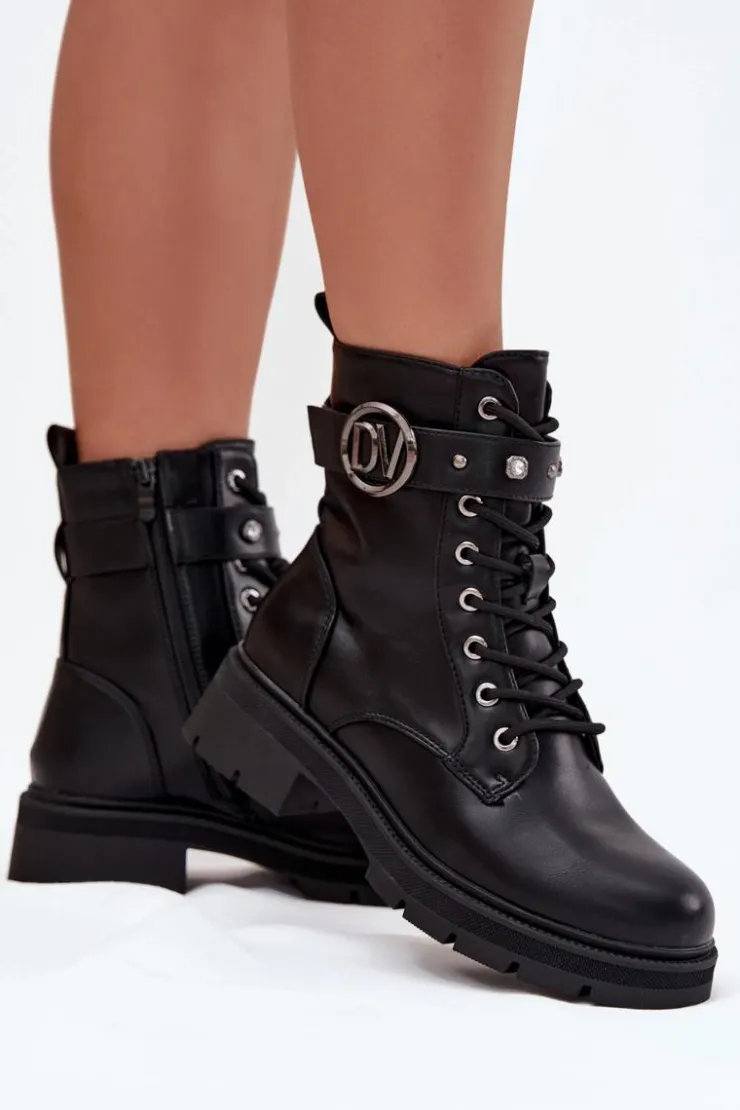 Boto Botki Wiosenne|Botki Ocieplane*Ocieplane Botki Workery Damskie Z Ozdobnym Detalem Czarne Talyssa Czarny