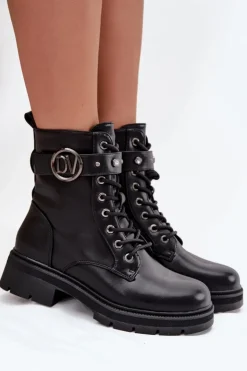 Boto Botki Wiosenne|Botki Ocieplane*Ocieplane Botki Workery Damskie Z Ozdobnym Detalem Czarne Talyssa Czarny