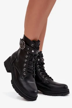 Boto Botki Wiosenne|Botki Ocieplane*Ocieplane Botki Workery Damskie Z Ozdobnym Detalem Czarne Talyssa Czarny