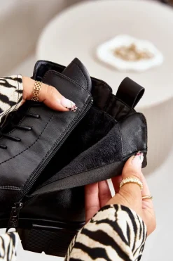 Damskie Buty damskie Vinceza Ocieplane Botki Workery Damskie Skóra Naturalna Czarne Vinceza 66688