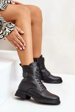 Damskie Buty damskie Vinceza Ocieplane Botki Workery Damskie Skóra Naturalna Czarne Vinceza 66688