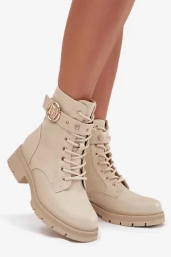 Best Boto Ocieplane Botki Workery Damskie Z Ozdobnym Detalem Beżowe Talyssa