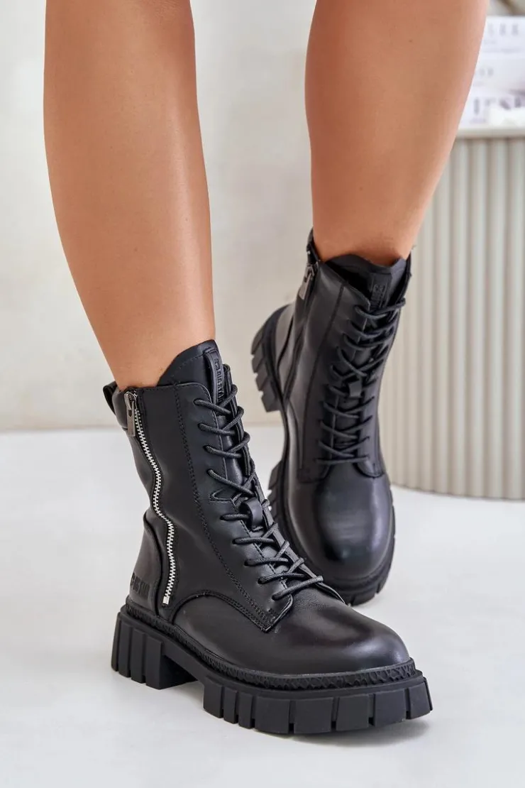 Big Star Shoes Botki Ocieplane|Damskie Trapery*Ocieplane Botki Workery Damskie Z Eko Skóry Big Star MM274578 Czarne