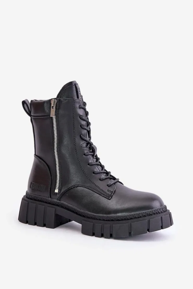 Big Star Shoes Botki Ocieplane|Damskie Trapery*Ocieplane Botki Workery Damskie Z Eko Skóry Big Star MM274578 Czarne