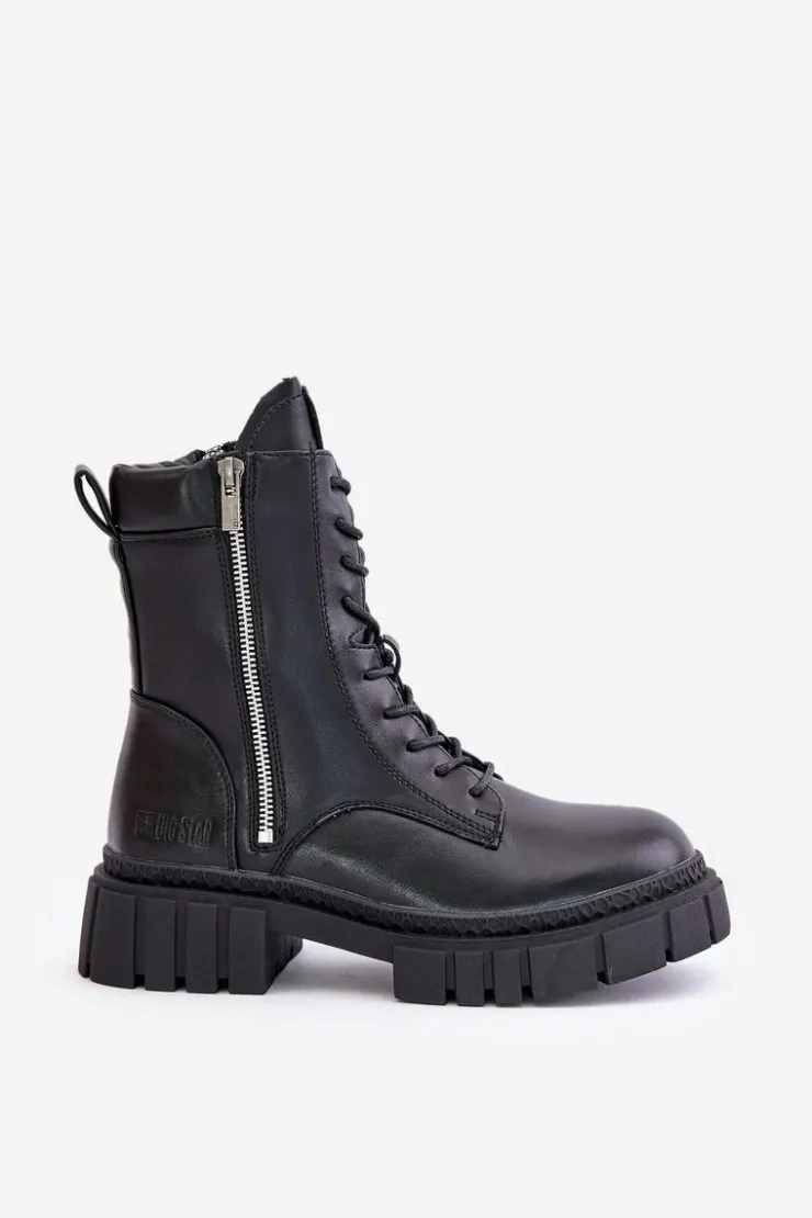 Big Star Shoes Botki Ocieplane|Damskie Trapery*Ocieplane Botki Workery Damskie Z Eko Skóry Big Star MM274578 Czarne