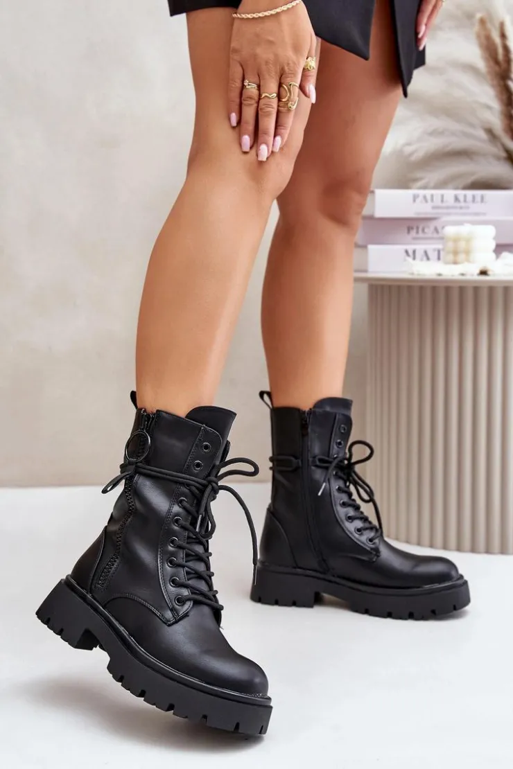 Damskie Boto Ocieplane Botki Workery Damskie Z Eko Skóry Czarne Nealandra