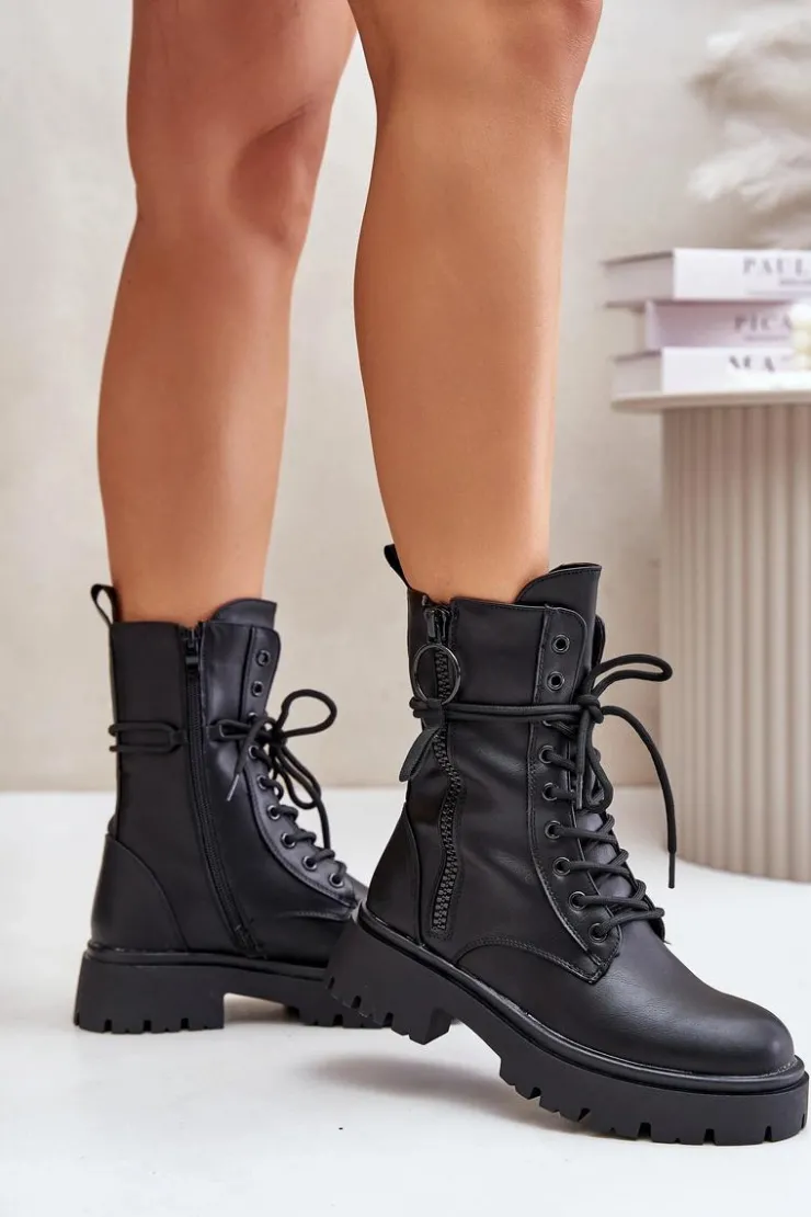 Damskie Boto Ocieplane Botki Workery Damskie Z Eko Skóry Czarne Nealandra