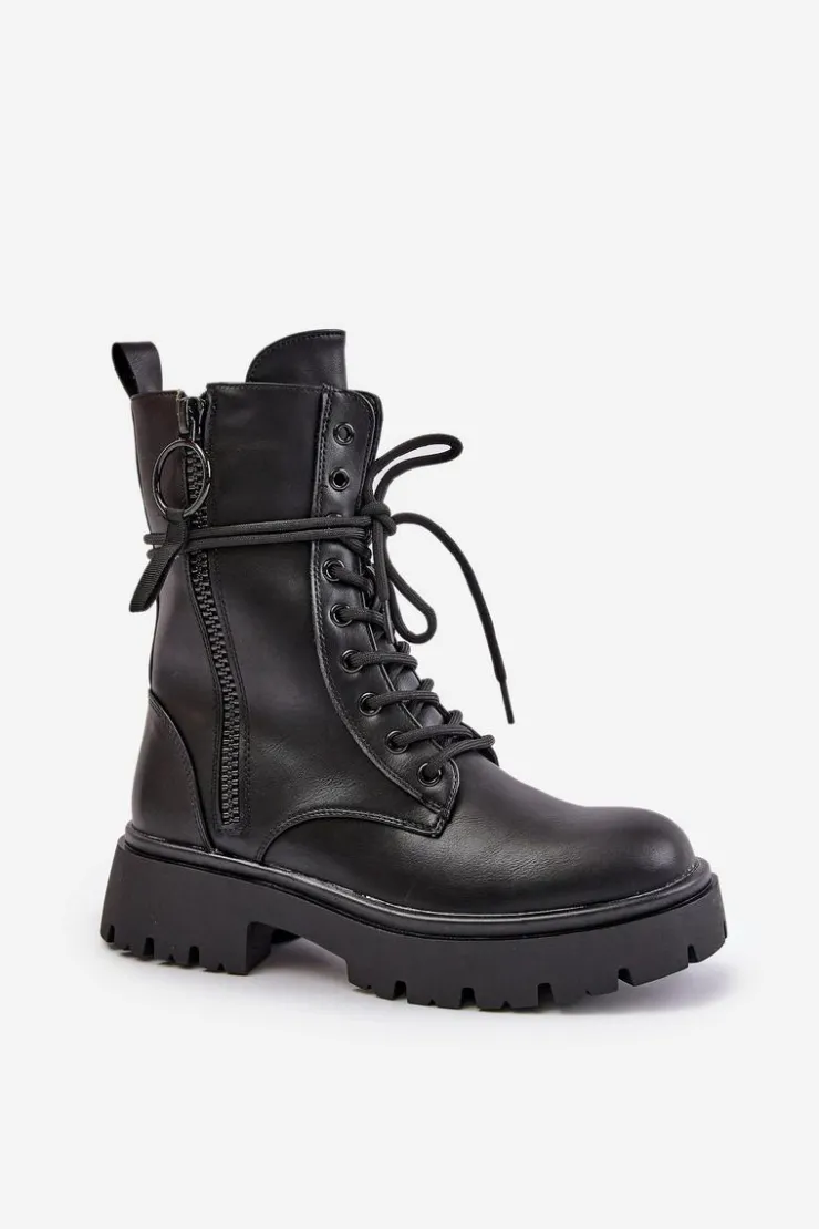 Damskie Boto Ocieplane Botki Workery Damskie Z Eko Skóry Czarne Nealandra