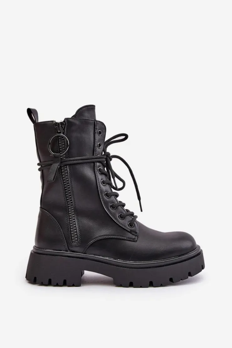 Damskie Boto Ocieplane Botki Workery Damskie Z Eko Skóry Czarne Nealandra