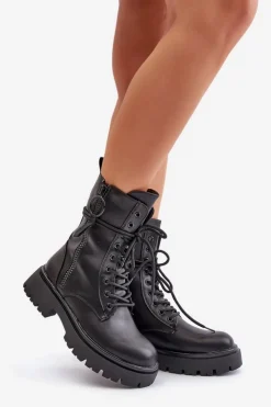 Damskie Boto Ocieplane Botki Workery Damskie Z Eko Skóry Czarne Nealandra