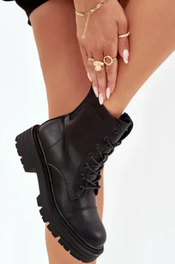 Damskie Big Star Shoes Ocieplane Botki Workery Damskie Big Star OO274140 Czarne