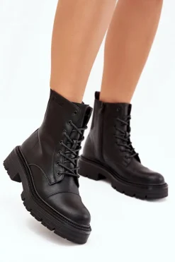 Damskie Big Star Shoes Ocieplane Botki Workery Damskie Big Star OO274140 Czarne