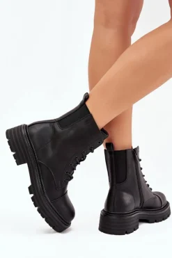 Damskie Big Star Shoes Ocieplane Botki Workery Damskie Big Star OO274140 Czarne