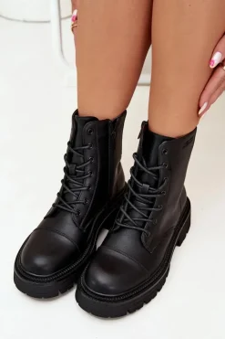 Damskie Big Star Shoes Ocieplane Botki Workery Damskie Big Star OO274140 Czarne