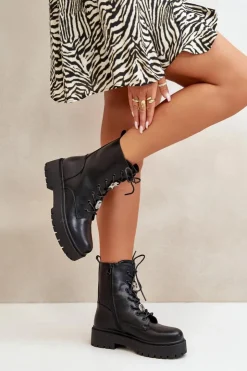 Damskie Boto Ocieplane Botki Workery Damskie Z Przypinkami Czarne Avorira