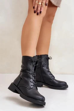 Damskie Evento Ocieplane Botki Workery Damskie Eko Skórzane Czarne Ellittia