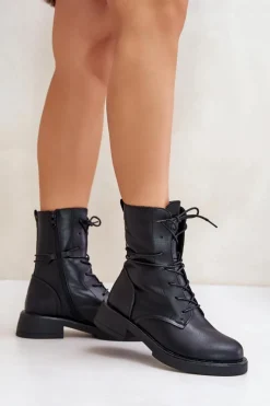 Damskie Evento Ocieplane Botki Workery Damskie Eko Skórzane Czarne Ellittia