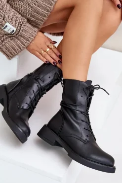 Damskie Evento Ocieplane Botki Workery Damskie Eko Skórzane Czarne Ellittia