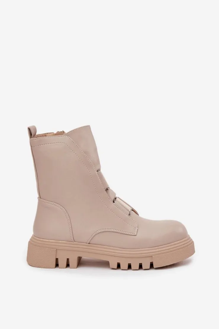 Boto Botki Zimowe Damskie|Brązowe I Beżowe Botki*Ocieplane Botki Workery Damskie Na Zamek Eko Skórzane Jasnobeżowe Mailyra Beżowy