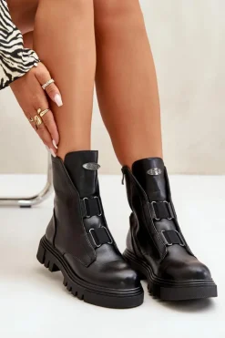 Damskie Boto Ocieplane Botki Workery Damskie Na Zamek Eko Skórzane Czarne Mailyra