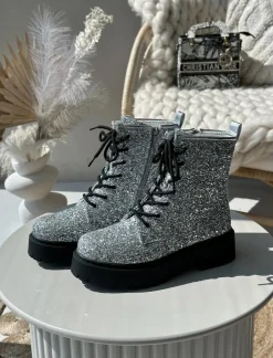 Sale Boto Ocieplane Botki Workery Damskie Ozdobione Cekinami Srebrne Liatheine