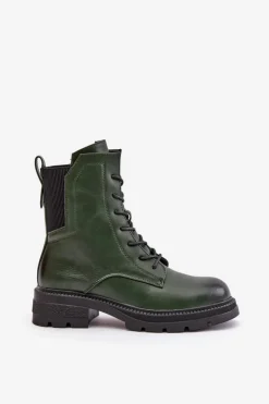 Damskie Boto Ocieplane Botki Workery Na Zamek Zielone Leairae