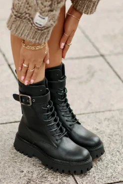 Outlet Big Star Shoes Ocieplane Botki Workery Z Klamrą Big Star OO274137 Czarne