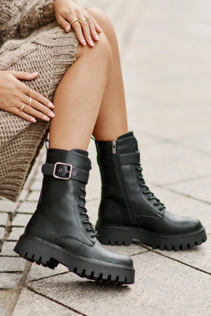 Outlet Big Star Shoes Ocieplane Botki Workery Z Klamrą Big Star OO274137 Czarne