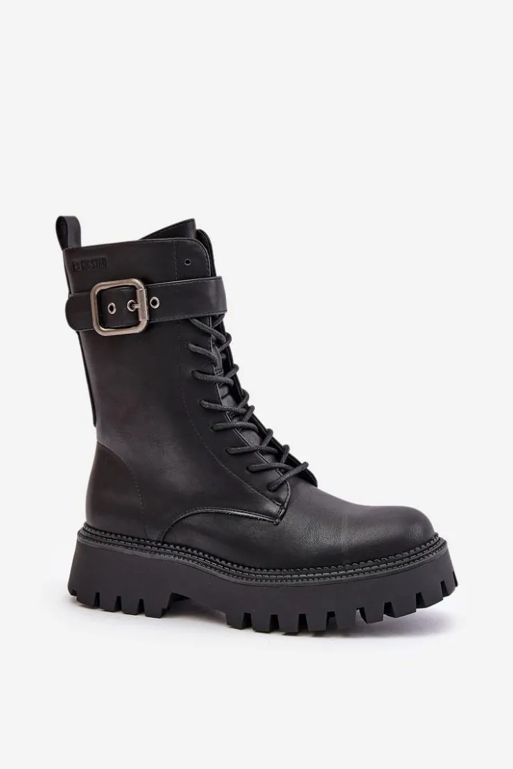 Outlet Big Star Shoes Ocieplane Botki Workery Z Klamrą Big Star OO274137 Czarne