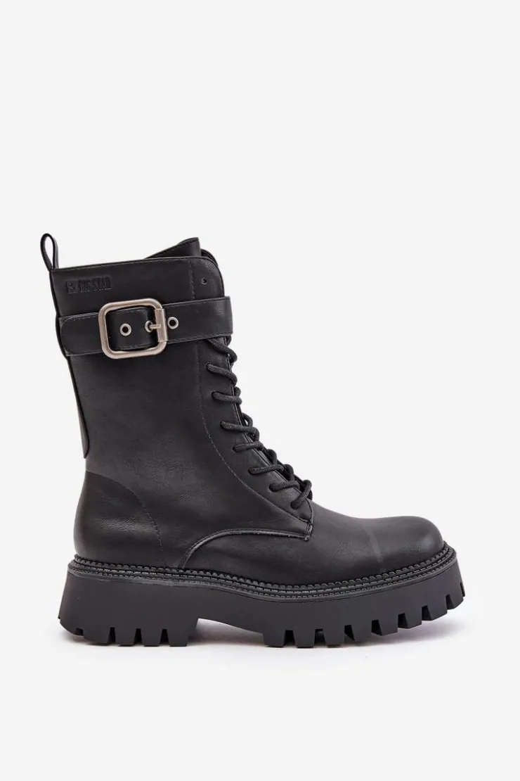 Outlet Big Star Shoes Ocieplane Botki Workery Z Klamrą Big Star OO274137 Czarne