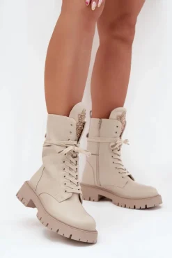 Best Boto Ocieplane Botki Workery Z Ozdobą Beżowe Kelilea Beżowy