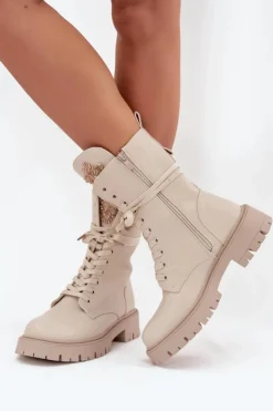 Best Boto Ocieplane Botki Workery Z Ozdobą Beżowe Kelilea Beżowy