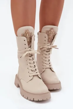 Best Boto Ocieplane Botki Workery Z Ozdobą Beżowe Kelilea Beżowy