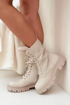 Best Boto Ocieplane Botki Workery Z Ozdobą Beżowe Kelilea Beżowy